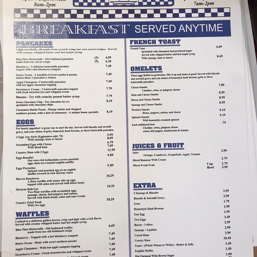 Blue Plate Cafe Downtown Menu, Reviews and Photos 113 S Court Ave