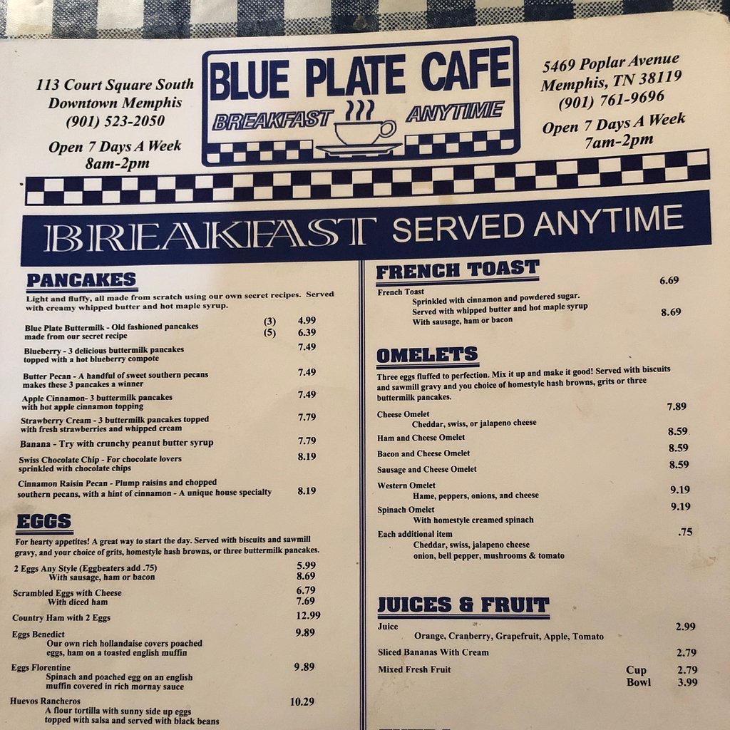 Blue Plate Cafe Downtown Menu, Reviews and Photos 113 S Court Ave